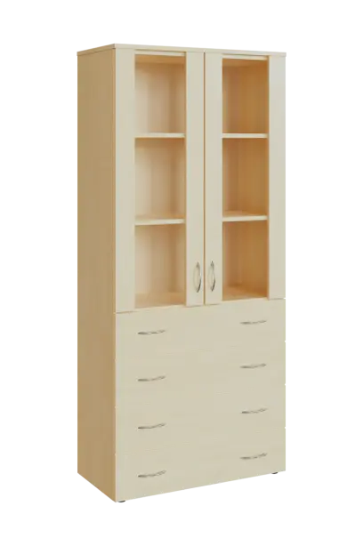 N 5 - 84ZS kancelářská skříň, 2-dveřová/prosklená/zásuvky, 1800x800x400, bříza irská